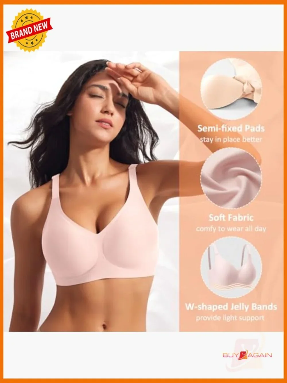Wireless Seamless V Neck Padded Everyday Bras Women No Underwire Support